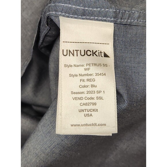 UNTUCKit Shirt Men's 2XL Blue Short Sleeve Button Up Wrinkle Free Petrus - Picture 5 of 6